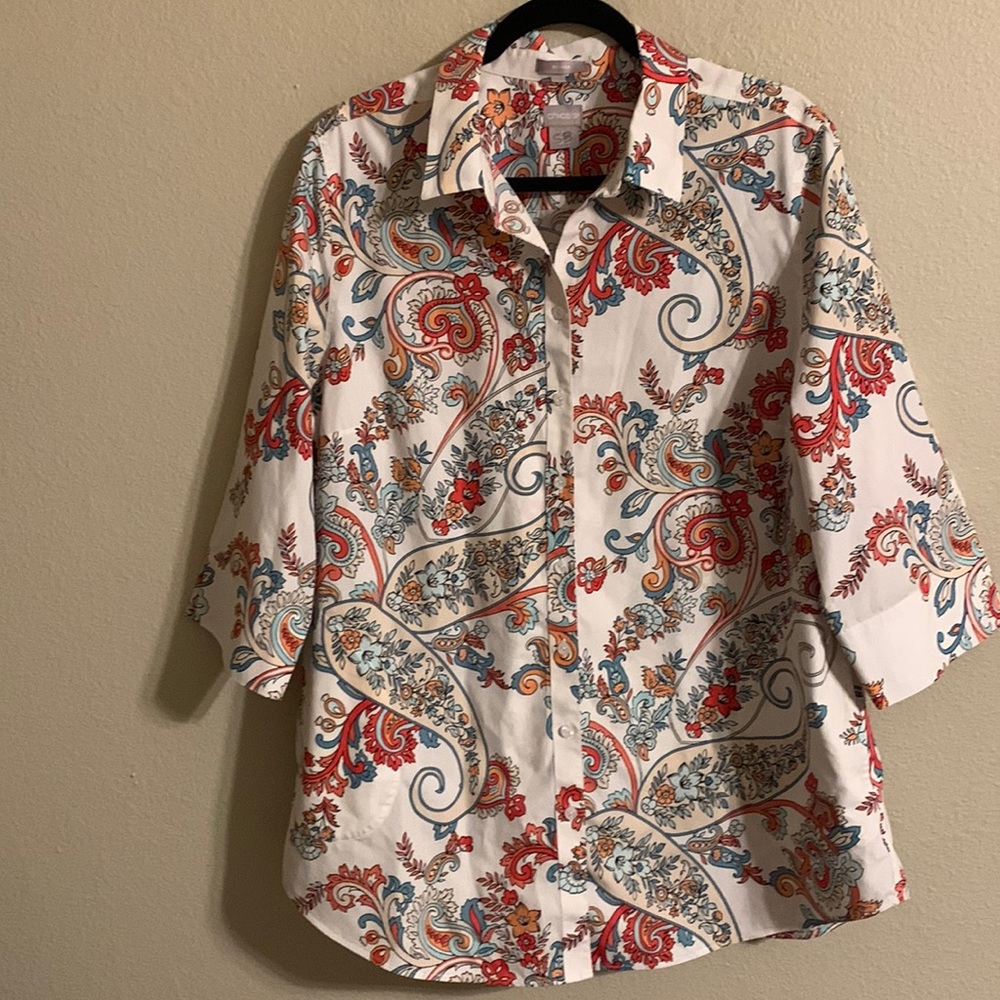 Chico’s no iron button front 3/4 sleeves top w/pockets size 3 or XL